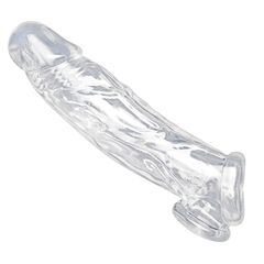 Прозрачная насадка для увеличения члена Realistic Clear Penis Enhancer and Ball Stretcher - 20,3 см. - 