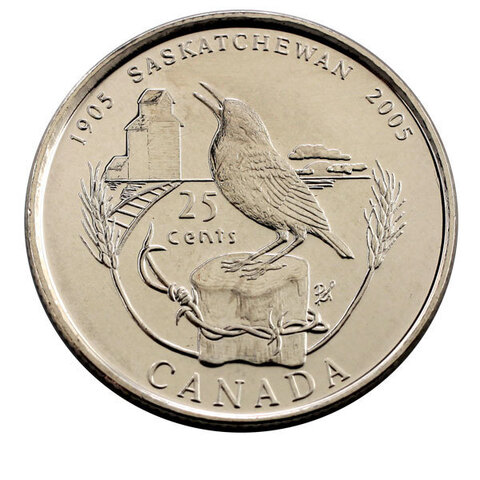 25 центов "Столетие провинции Саскачеван. Птица" 2005 год UNC