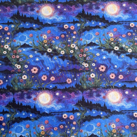ЦВЕТЫ И ЛУНА, отрез 75 см, 100% хлопок Handmade Fabrics