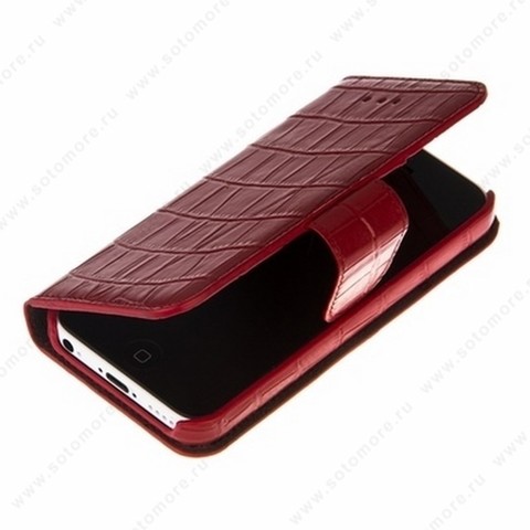 Чехол-книжка Melkco для iPhone SE/ 5s/ 5C/ 5 Leather Case Wallet Book Type (Crocodile Print Pattern - Red)