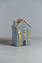 Голубой керамический домик-подсвечник, 18х11х7 см, Дания