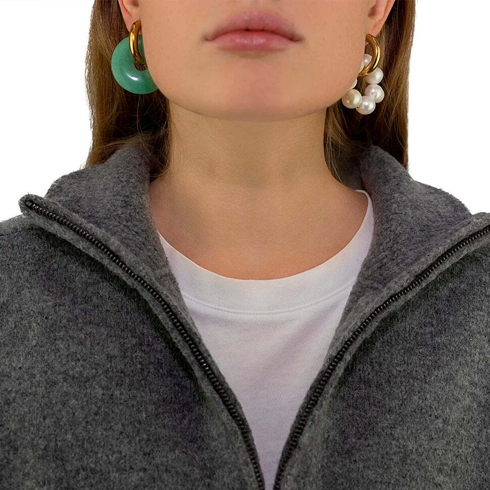 Серьги Mismatched Jade & Pearl Earrings Green