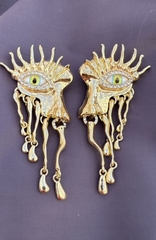 73133- Серьги HALFFACE (yellow/blue) в стиле Schiaparelli с подвесками