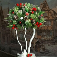 №2 Ягоды Шиповника зонтиком в сахарной обсыпке, на ветке 9 ягод по 15 мм, набор 5 шт.