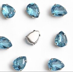 Стразы пришивные стекло в оправе, р. 8*6 мм, голубой