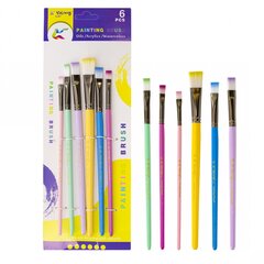 
          Набор кистей Yalong, 6 шт, нейлон, плоские №2, №4, №6, №8, №10, №12, разноцветные, деревянная ручка, блистер, европодвес