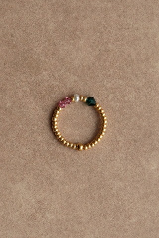 Кольцо из бисера с розовым и зеленым кристаллами