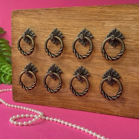 Ручка для шкатулки, бронзовая округлая витая, металлическая, 3*4 см, набор 8 шт.