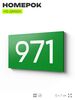 Номер на дверь 971, табличка на дверь для офиса, квартиры, кабинета, аудитории, склада, зеленая 120х70 мм, Айдентика Технолоджи