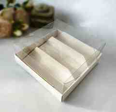 Коробка с прозрачной крышкой под 3 эклера, белая