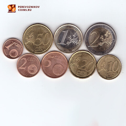 Набор монет 8 шт Кипр 2008 год (1, 2, 5, 10, 20 50 евроцентов; 1 и 2 евро). AUNC