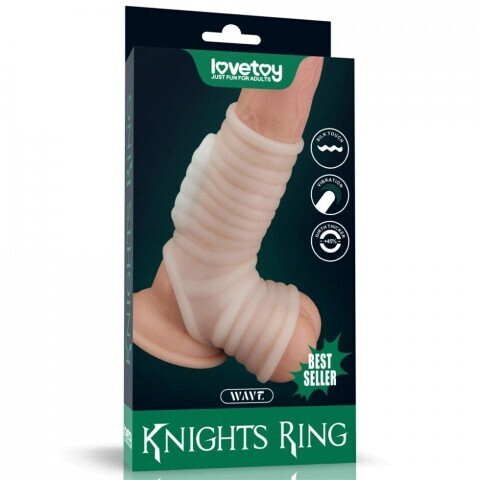 Насадка на пенис с вибрацией с рукавом для мошонки Wave Knights Ring (14,4*2,8)