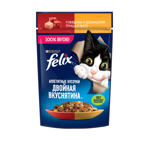 Felix Двойной Вкус пауч для взрослых кошек говядин,птица 75 г