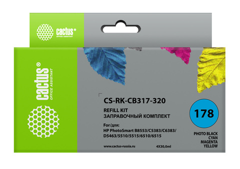 Заправочный набор Cactus CS-RK-CB317-320 Набор 4x120мл для HP PS B8553/C5383/C6383/D5463/5510