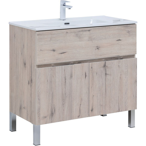 Aquanet 303912 Компл.2 - Тумба Алвита new 90 напольная 1 ящ., 2 дв. цв.дуб веллингтон белый (303912)