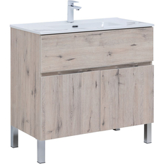 Aquanet 303912 Компл.2 - Тумба Алвита new 90 напольная 1 ящ., 2 дв. цв.дуб веллингтон белый (303912) фото