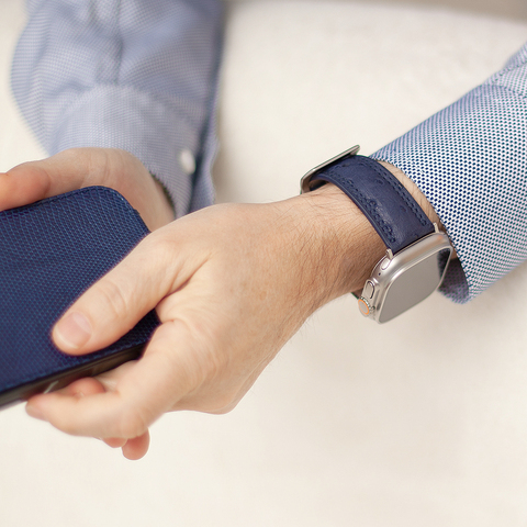 Ремешок для Apple Watch Ultra 49mm из кожи страуса, синего цвета