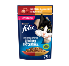 Felix Двойной Вкус пауч для взрослых кошек говядин,птица 75 г