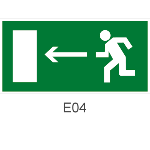 Знак Е04 направления движения к эвакуационному выходу налево