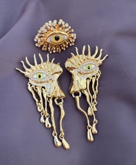 73133- Серьги HALFFACE (yellow/blue) в стиле Schiaparelli с подвесками