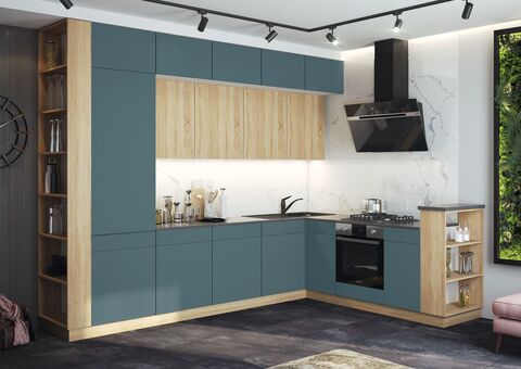 Кухня Техно-5 3,2*2,24м (490) (Сонома/Браш Блю, Белый (Кастилло темный))