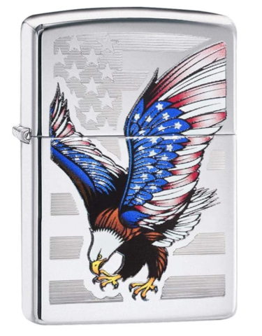 Зажигалка ZIPPO с покрытием High Polish Chrome, латунь/сталь, серебристый, 57x38x13 мм (Eagle flag) Wenger-Victorinox.Ru