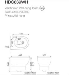 BR1100R Подвесной унитаз (с креплениями) нано белый HDC639WH с сиденьем