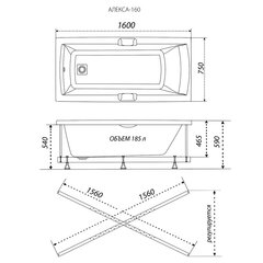 ВАННА АКРИЛОВАЯ TRITON АЛЕКСАНДРИЯ 1600х750 с каркасом