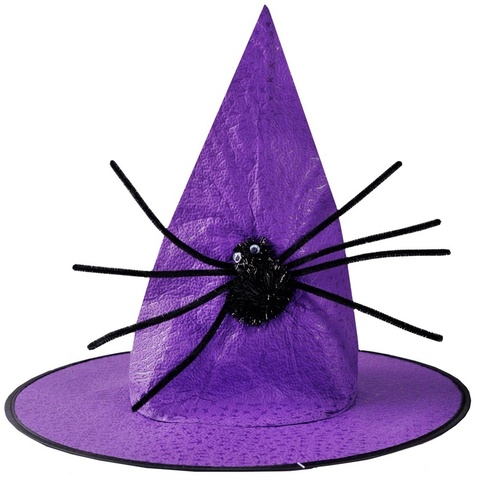 Шляпа ведьмы с пауком, Фиолетовая, 38 см, 1 шт.