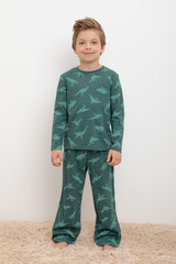 Пижама  для мальчика  К 1635/зеленый,динозавры