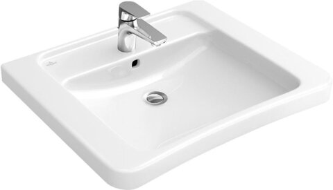 Villeroy&Boch 51786701 Раковина, Villeroy&Boch, ViCare, ширина, мм-650, глубина, мм-550, высота, мм-190, тип установки-подвесной, отверстия для смесителя-1, с переливом, материал-керамика, цвет-альпийский белый