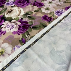 Мерный лоскут 2,17 м шерсть розы на бежевом фоне 3063