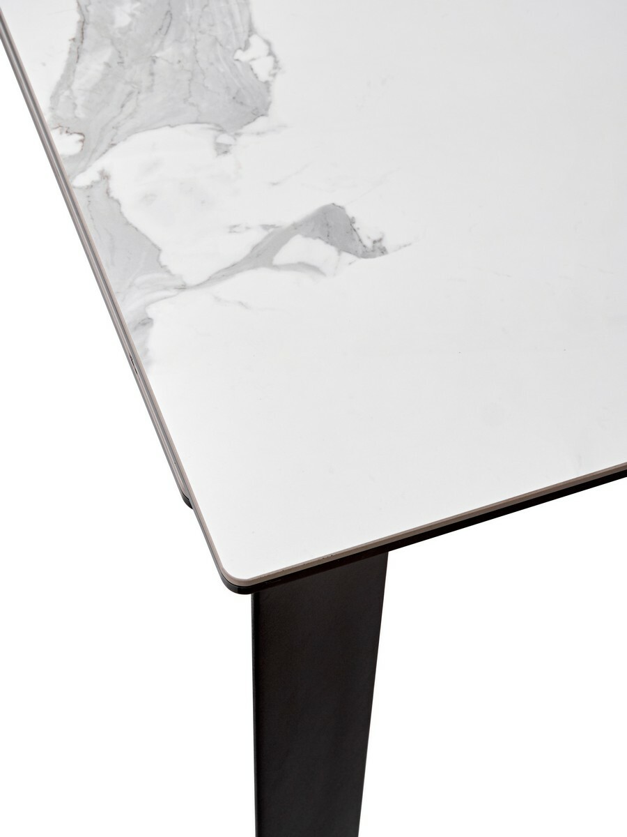 Стол CREMONA 140 HIGH GLOSS STATUARIO Белый мрамор глянцевый, керамика/ черный каркас, DISAUR