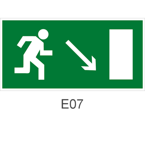 Знак Е07 движения к эвакуационному выходу направо вниз