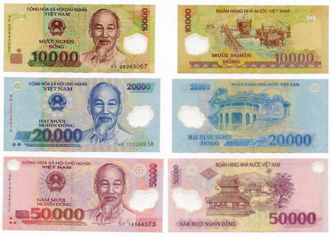 Банкноты Вьетнама 10000, 20000 и 50000 донгов 2008-2014 (пластик) VF-XF