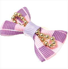 Petline бантик для собак (пара) 27 сиреневый с полосоками (страза и бусинки)