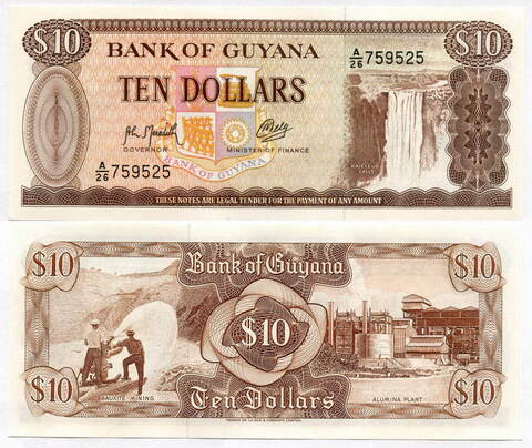 Банкнота Гайана 10 долларов 2009 год. UNC