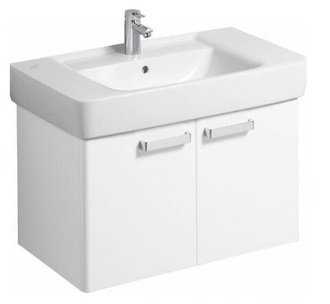 Шкафчик для раковины Geberit Renova Compact, двухдверный: B=78см, H=46.3см, T=47.8см, матовый белый / меламиновое покрытие, ультраглянцевые белые / пленочное покрытие