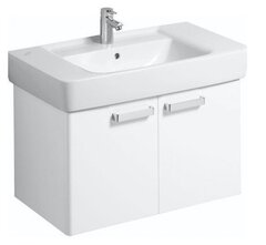 Шкафчик для раковины Geberit Renova Compact, двухдверный: B=78см, H=46.3см, T=47.8см, матовый белый / меламиновое покрытие, ультраглянцевые белые / пленочное покрытие фото
