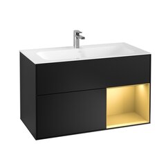 Villeroy&Boch G040HFPD G040HFPD FINION Тумба под раковину 996 x 591 x 498 mm, с подсветкой LED, 2 выдвижных ящика. крепежный комплект Black Matt Lacquer / Gold Matt Lacquer фото