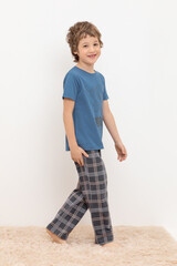 Пижама  для мальчика  К 1599/синяя волна,текстильная клетка