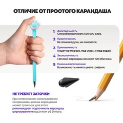 
          Вечный простой карандаш 2 штуки с фигуркой кошачья лапка, цветной корпус, MC-Basir, не заканчивающийся и вечно пишущий черный карандаш с игрушкой