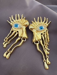 73133- Серьги HALFFACE (yellow/blue) в стиле Schiaparelli с подвесками