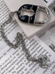 Брошь двойная Скиап. серебристая с черной эмалью 