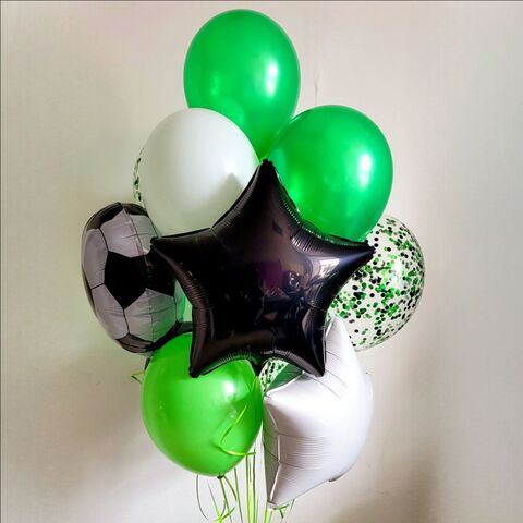Сет воздушных шаров Футбольный в бело-зелено-чёрной гамме