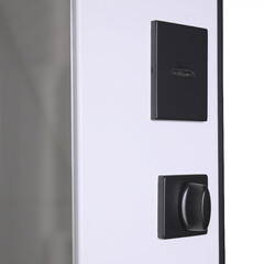 Входная металлическая дверь АСД Плата шагрень черная + дуб старый с большой зеркальной вставкой (адаптивная замковая часть)