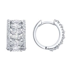 Серьги-конго широкие из серебра с ситаллами в огранке маркиз и фианитами