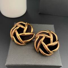 27364- Серьги клипсы крупные черные из латуни YSL в винтажном стиле