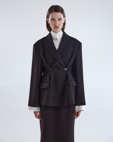 Жакет двубортный с дополнительными петлями елочка шоколад