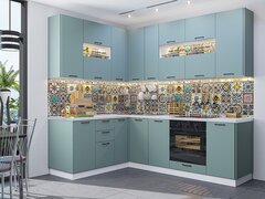 Угловая модульная кухня Флэт-02 Grey-green In 2S - Белый 2340*1700/2400*600